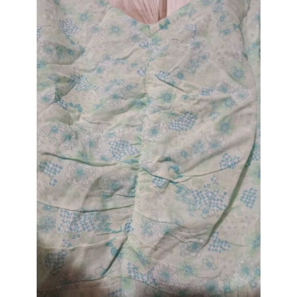 Abound Shirt Ladies XXS Blue Green Tarry Floral Tank Crop Cinch Front Beachy Ruf - Picture 3 of 6